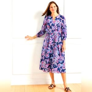 Talbots Purple Paisley Floral Fit And Flare Belted Dress Sz 12